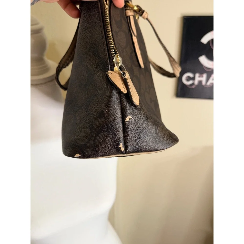 Coach Signature Cora Domed Satchel Brown Tan Monogram Handbag F26184